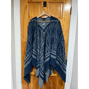 Women’s Maje Old Money Blue Emilia Patterned Knit Wool Blend Poncho One Size